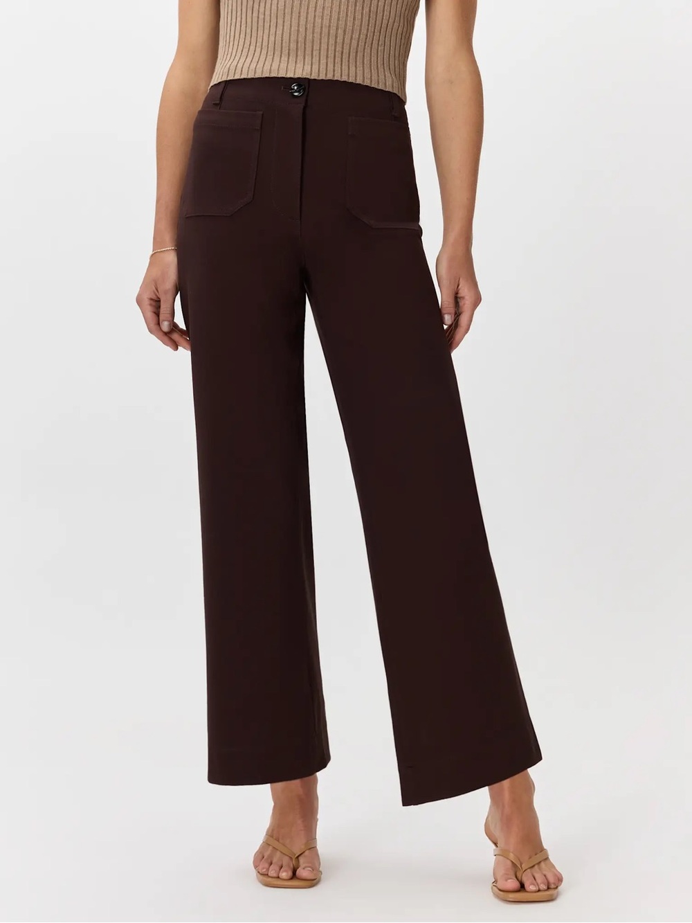 Ultra-Stretch Ponte Cropped Wide Leg Pants Sz 6 Espresso EUC